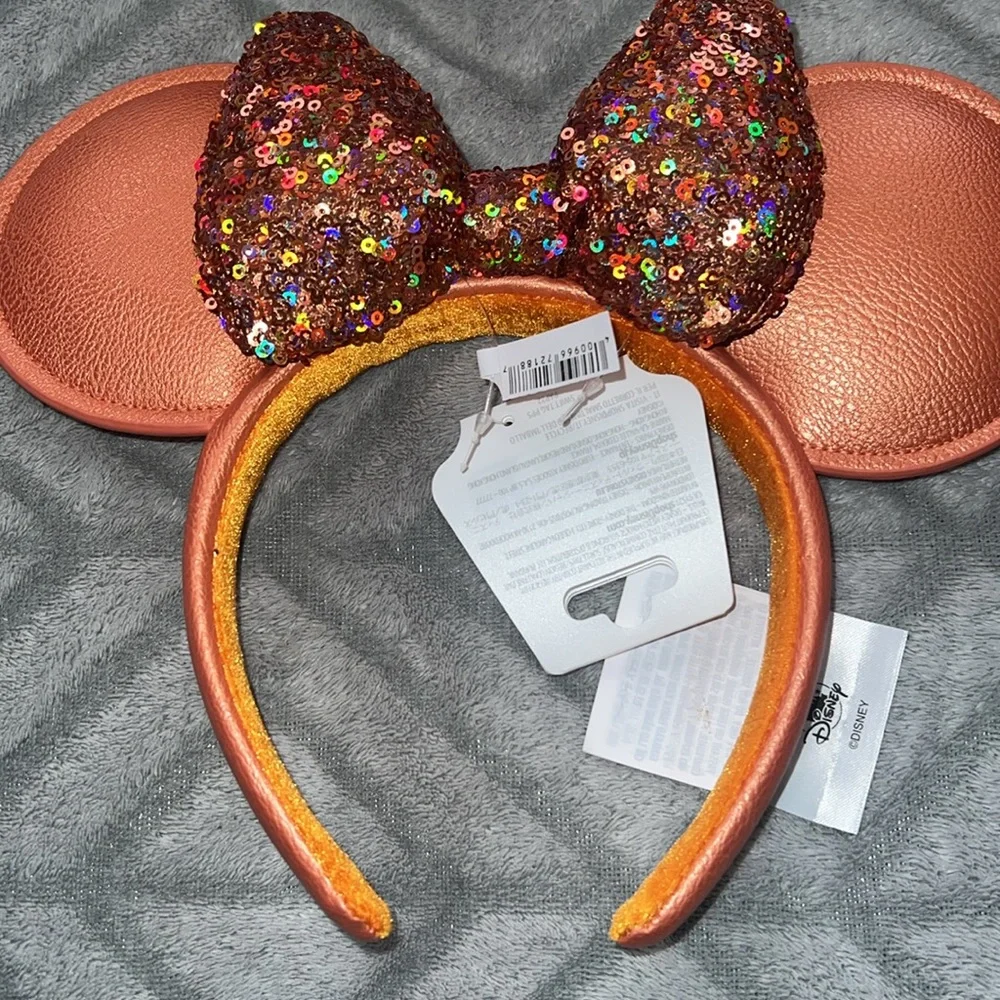 Disney Parks Loungefly Minnie Mouse Sequined Apricot Crush Backpack and Ears - Picture 6 of 8